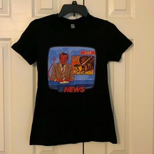 Current Events black tee by Steven Rhodes